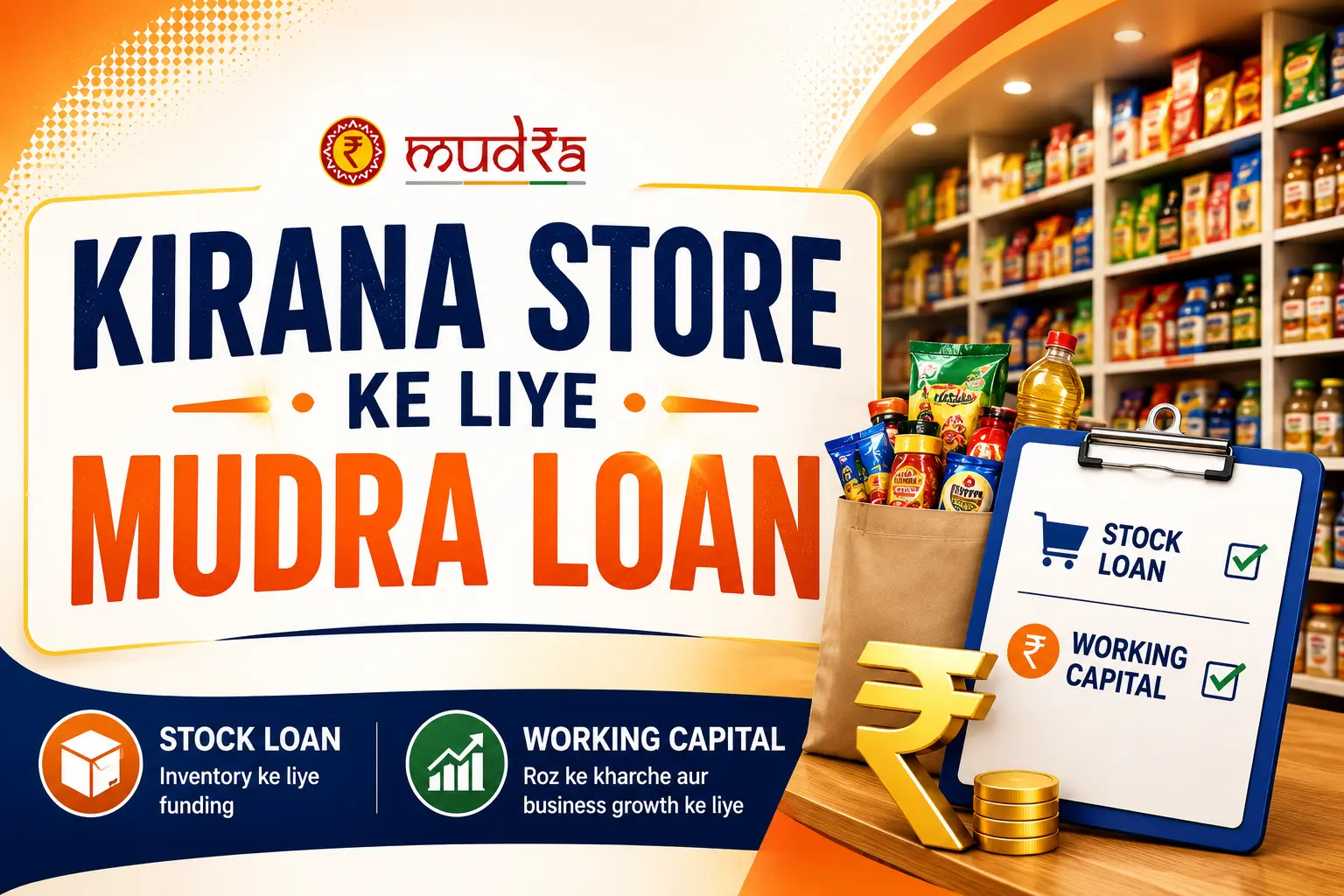 Kirana Shope Ke Liye Mudra Loan Kaise Milega — Working Capital, Stock Loan, Setup Complete Guide
