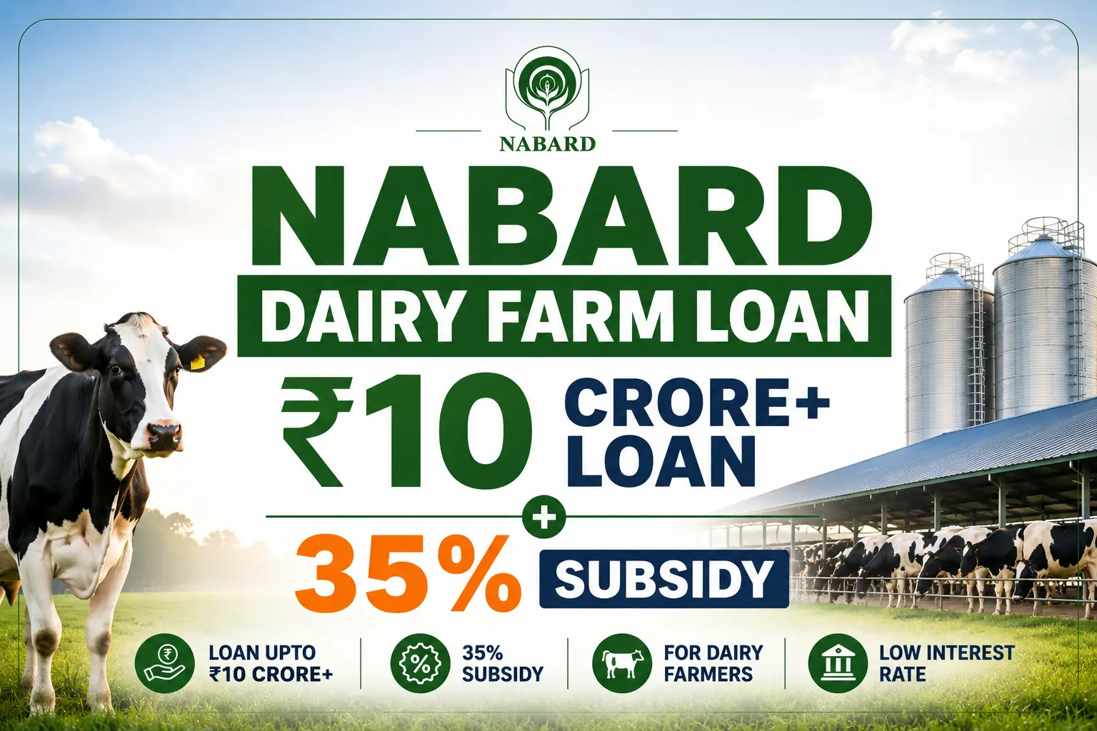 NABARD Dairy Farm Loan —₹10 crore+ loan+ 35% Subsidy- Complete Guide